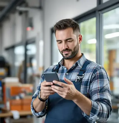 Technicien regardant une photo sur son téléphone